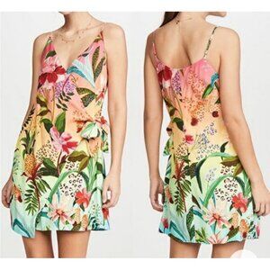 FARM RIO Amazonian Pink Colorful Ombre Mini Wrap Dress Sz M Boho Floral Island